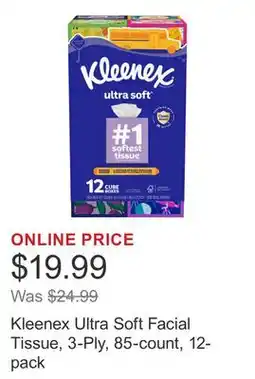 Costco Kleenex Ultra Soft Facial Tissue, 3-Ply, 85-count, 12-pack offer