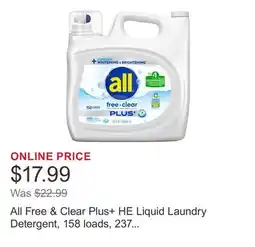 Costco All Free & Clear Plus+ HE Liquid Laundry Detergent, 158 loads, 237 fl oz offer