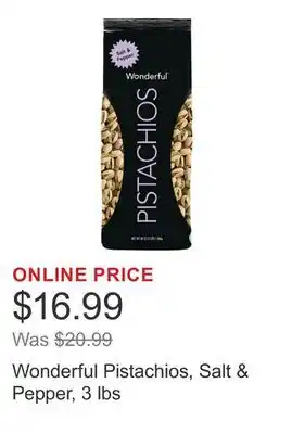 Costco Wonderful Pistachios, Salt & Pepper, 3 lbs offer