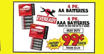 Ollie's EVEREADY 4 PK. AA BATTERIES | 4 PK. AAA BATTERIES offer