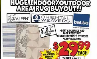 Ollie's 5' X 7' HUGE INDOOR/OUTDOOR AREA RUG BUYOUT!! offer