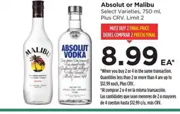 Food 4 Less Absolut or Malibu offer