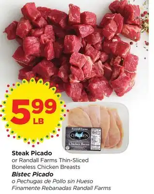 Food 4 Less Steak Picado or Randall Farms Thin-Sliced Boneless Chicken Breasts offer