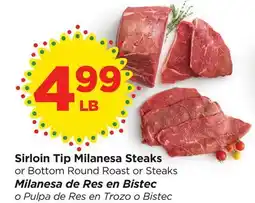 Food 4 Less Sirloin Tip Milanesa Steaks or Bottom Round Roast or Steaks offer