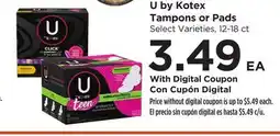 Food 4 Less U by Kotex Tampons or PadS offer