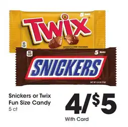 Ralphs Snickers or Twix Fun Size Candy offer