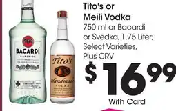 Ralphs Tito's or Meili Vodka offer