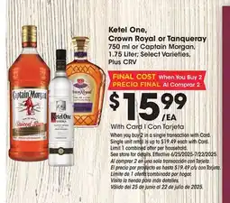 Ralphs Ketel One, Crown Royal or Tanqueray offer