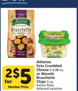 Albertsons Athenos Feta Crumbled Cheese 5-6.88 oz. or Maretti Bruschette Chips 5 oz offer