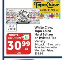 Albertsons White Claw, Topo Chico Hard Seltzer or Twisted Tea Variety offer