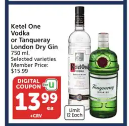 Albertsons Ketel One Vodka or Tanqueray London Dry Gin offer
