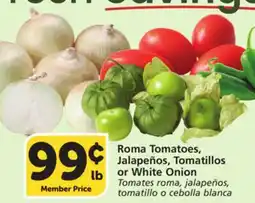 Albertsons Roma Tomatoes, Jalapeños, Tomatillos or White Onion offer