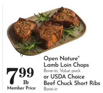 Pavilions Open Nature Lamb Loin Chops Bone-in, Value pack or USDA Choice Beef Chuck Short Ribs Bone-in offer