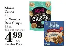 Pavilions Maine Crisps 4 oz. or Wowza Rice Crisps 3.5 oz offer