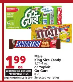 Vons Mars King Size Candy 1.74-4 oz. or Yoplait Go-Gurt 8 ct offer