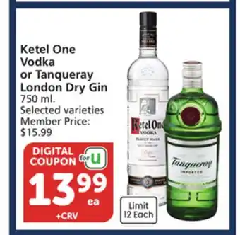 Vons Ketel One Vodka or Tanqueray London Dry Gin offer