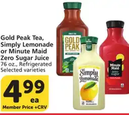 Vons Gold Peak Tea, Simply Lemonade or Minute Maid Zero Sugar Juice offer