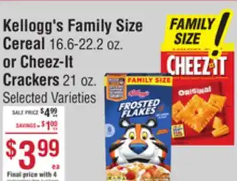 Smart & Final Kellogg's Family Size Cereal or Cheez-It Crackers offer