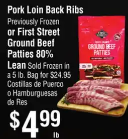 Smart & Final Pork Loin Back Ribs Previously Frozen or First Street Ground Beef Patties 80% Lean offer