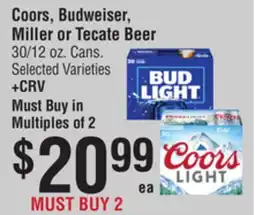 Smart & Final Coors, Budweiser, Miller or Tecate Beer offer