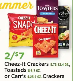 Heinen's Cheez-It Crackers 5.75-12.4 OZ., Toasteds 8-8.7 OZ. or Carr's 4.25-7 OZ. Crackers offer