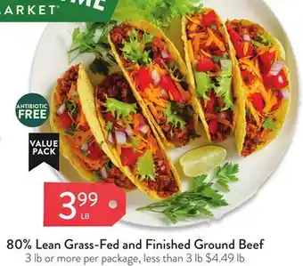 Fresh Thyme 80% Lean Grass-Fed and Finished Ground Beef offer