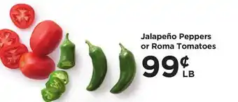 Food 4 Less Jalapeño Peppers or Roma Tomatoes offer