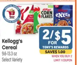 Tony’s Fresh Market Kellogg's Cereal offer