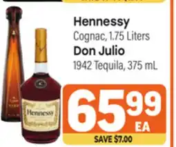 Tony’s Fresh Market Hennessy Cognac, 1.75 Liters, Don Julio 1942 Tequila 375 mL offer