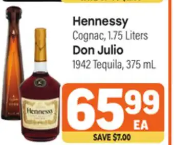Tony’s Fresh Market Hennessy Cognac, 1.75 Liters, Don Julio 1942 Tequila 375 mL offer