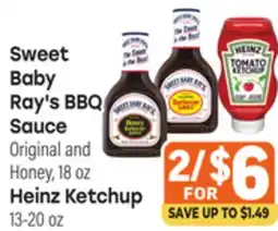 Tony’s Fresh Market Sweet Baby Ray's BBQ Sauce Original and Honey, 18 oz,Heinz Ketchup 13-20 oz offer