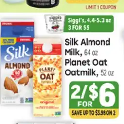 Tony’s Fresh Market Silk Almond Milk, 64 oz, Planet Oat Oatmilk, 52 oz offer