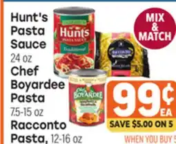 Tony’s Fresh Market Hunt's Pasta Sauce 24 oz, Chef Boyardee Pasta 7.5-15 oz Racconto Pasta, 12-16 oz offer
