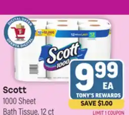 Tony’s Fresh Market Scott 1000 Sheet Bath Tissue offer