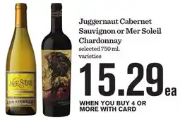Mariano's Juggernaut Cabernet Sauvignon or Mer Soleil Chardonnay offer