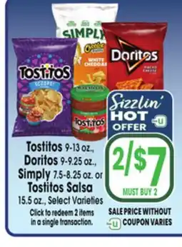 Jewel-Osco Tostitos 9-13 oz., Doritos 9-9.25 oz., Simply 7.5-8.25 oz. or Tostitos Salsa 15.5 oz offer