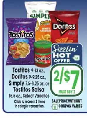 Jewel-Osco Tostitos 9-13 oz., Doritos 9-9.25 oz., Simply 7.5-8.25 oz. or Tostitos Salsa 15.5 oz offer