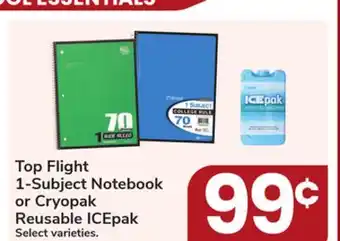 Jewel-Osco Top Flight 1-Subject Notebook or Cryopak Reusable ICEpak offer