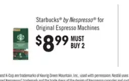 Jewel-Osco Starbucks by Nespresso for Original Espresso Machines offer