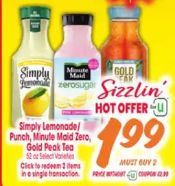 Jewel-Osco Simply Lemonade, Punch, Minute Maid Zero, Gold Peak Tea offer