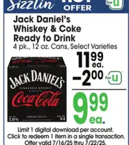 Jewel-Osco Jack Daniel's Whiskey & Coke Ready to Drink offer