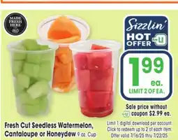 Jewel-Osco Fresh Cut Seedless Watermelon, Cantaloupe or Honeydew offer