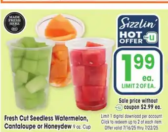 Jewel-Osco Fresh Cut Seedless Watermelon, Cantaloupe or Honeydew offer