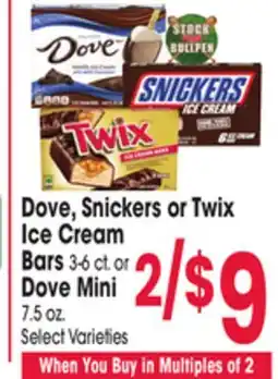Jewel-Osco Dove, Snickers or Twix Ice Cream Bars 3-6 ct. or Dove Mini 7.5 oz offer