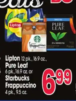 Jewel-Osco Lipton 12 pk., 16.9 oz., Pure Leaf 6 pk.,16.9 oz. or Starbucks Frappuccino 4 pk., 9.5 oz offer