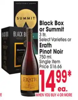 Jewel-Osco Black Box or Summit 3 ltr. Select Varieties or Erath Pinot Noir 750 ml offer
