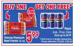 Jewel-Osco Vienna Premium Beef Franks offer