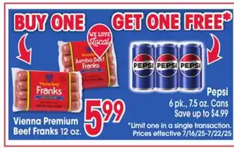 Jewel-Osco Vienna Premium Beef Franks offer