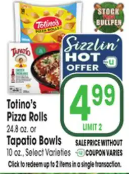 Jewel-Osco Totino's Pizza Rolls 24.8 oz. or Tapatio Bowls 10 oz offer
