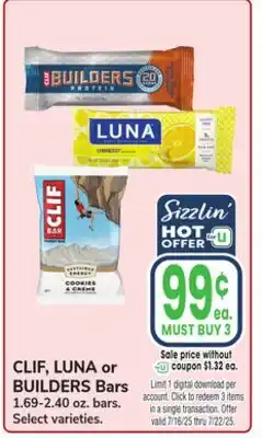 Jewel-Osco CLIF, LUNA or BUILDERS Bars offer